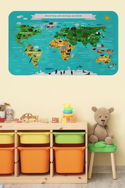 tomeis Educational World Map World Atlas Kids And Baby Room Wall Sticker 3780xl
