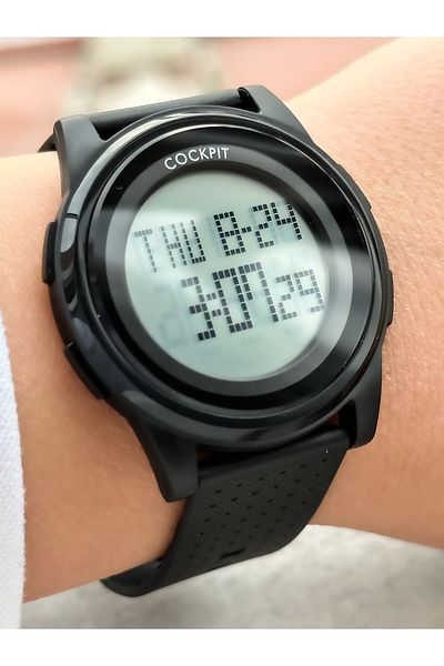 Cockpit Brand Water Resist, Alarm, Illuminated, Black Silicone Strap Sports Men's/Women's Wristwatch