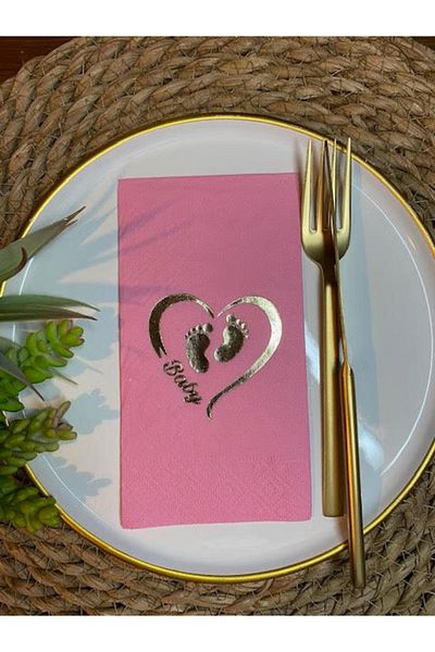 kidspartim Gold Gilded Pink Baby Footed Napkin