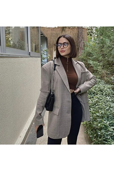 St boutique Ekose Vatkalı Geniş Blazer Ceket