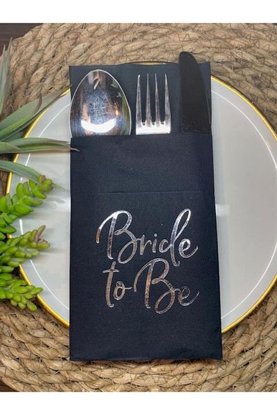 kidspartim Set of 12 Silver Gilded Black Napkins - Pocketed, Air Touch, 40x40
