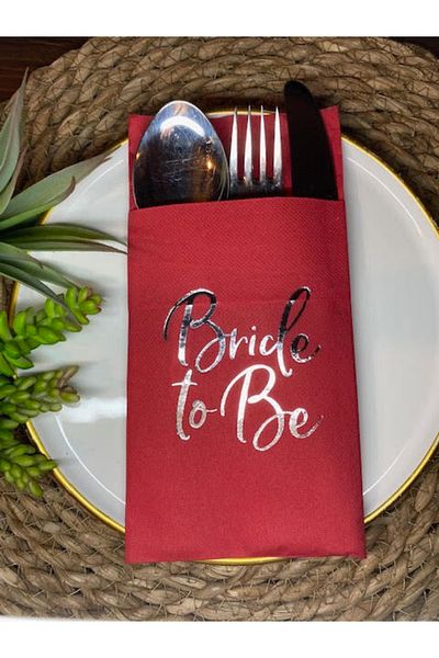 kidspartim Silver Gilded Red Bride To Be Pocket Napkin 12 Pcs 40x40