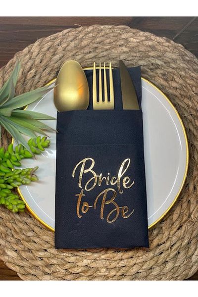 kidspartim Black Gold Gilded - 12-Pocket Napkin, Bride To Be, 40x40