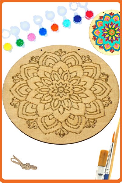 Art inside Ahşap Boyama Seti Keyifli Mandala Tuval Hediye Hobi Kiti 20 Cm Çap...