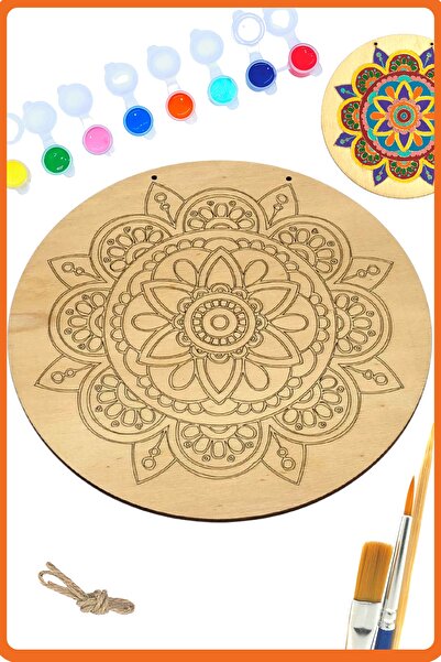 Art inside Ahşap Boyama Seti Güneş Mandala Tuval Hediye Hobi Kiti 20 Cm Çap 8...