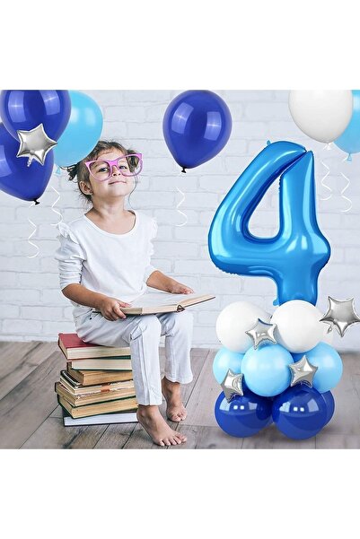 BEST PARTİ DOĞUM GÜNÜ PARTİ SÜSLERİ Blue Number Balloon Welcome Set Age 4 wit...