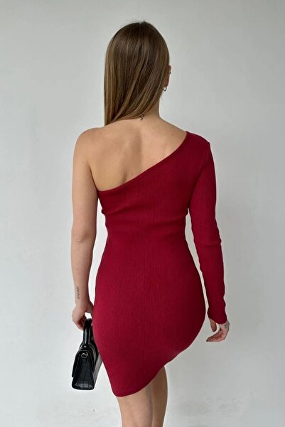 vuvutasarım New Season Single Sleeve Detailed Women's Stretchy Camisole Fabric Mini Dress581958
