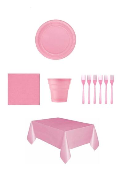 Parti Station Pembe Renk Plastik Tabak, Bardak, Çatal, Peçete Ve Tek Kullanım...