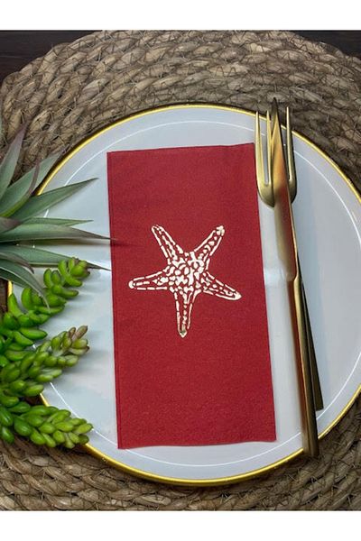 kidspartim Gold Gilded Red Single Starfish Napkin 16 Pieces