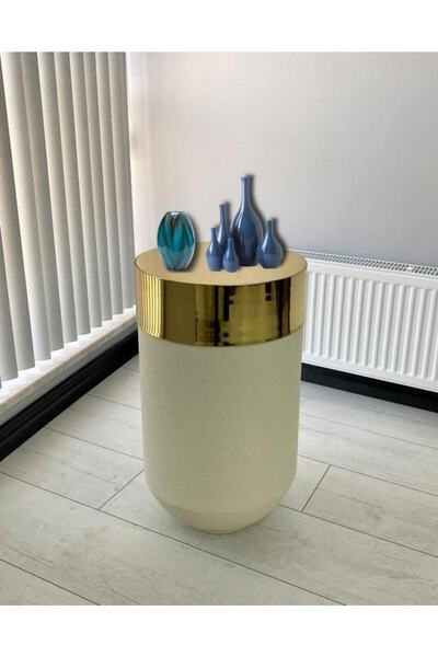 evdeniste Dekoratif Gold Darbuka Beyaz Sehpa 70cm