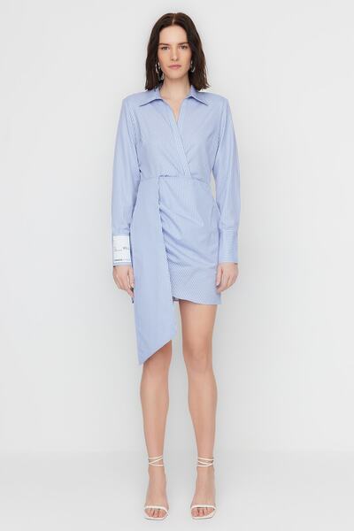 Trendyol Collection X Sagaza Studio Albastru Rochie Detaliată Guler Dublu Poplin