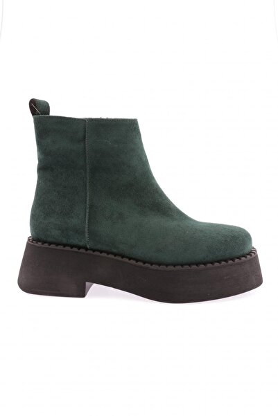 DGN Round Toe Thick Sole Women's Boots Green Suede 262359421210132322