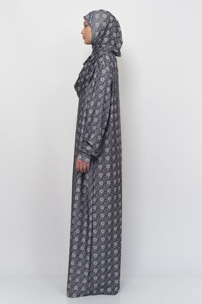 Altobeh Πρακτικό μονοκόμματο φόρεμα προσευχής με μοτίβο ήλιου με μανίκια με μαντίλα Lycra Hijab 990-0302