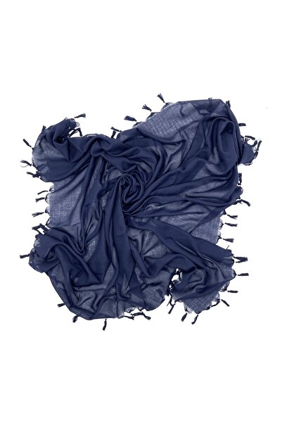 Naz Ipek Lacivert Renk El Işi Boncuklu Yazma 110cm X 110cm Eşarp