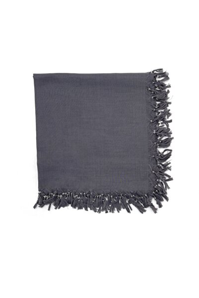 Naz Ipek Füme Renk El Işi Boncuklu Yazma 110cm X 110cm Eşarp