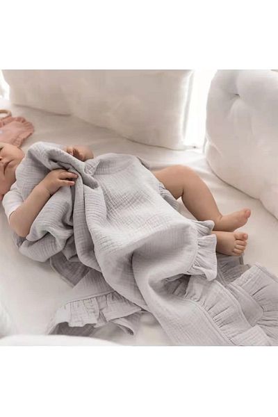 Tinybabyconcept Soft Organic 100% Cotton 4 Layer Muslin Ruffled Swaddle Cover Baby Blanket 110x110 Cm
