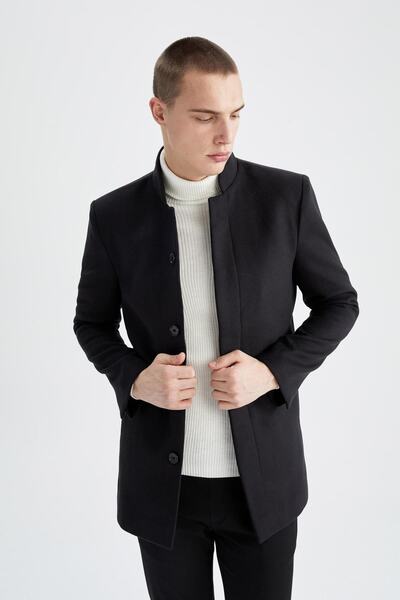 DeFacto Slim Fit Dik Yaka Kaşe Kaban