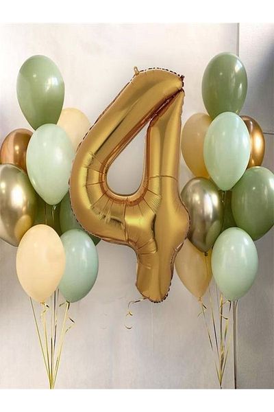 DÜVENCİ TİCARET 1-9 Years Gold Balloon and 16 Balloons (4mold+4mintgreen+4salmon+2gold+2silver) 16in1