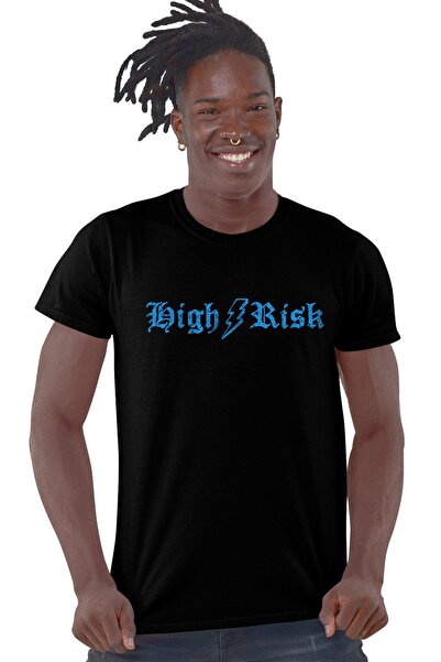 ROCKANDROLL Tricou negru cu mânecă scurtă pentru bărbați cu risc ridicat