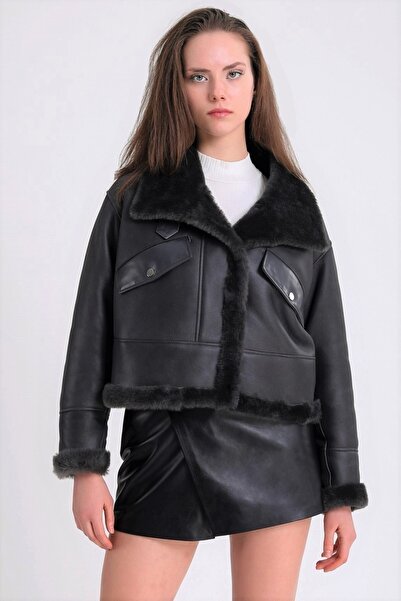 Leather Club Gri Antrasit  Kürk Ceket