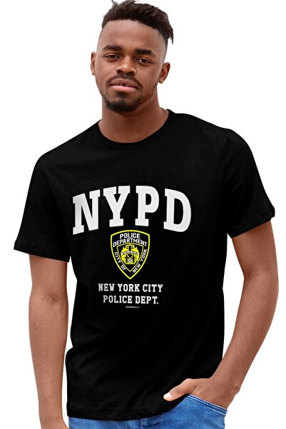ROCKANDROLL Tricou pentru bărbați Nypd negru cu mânecă scurtă