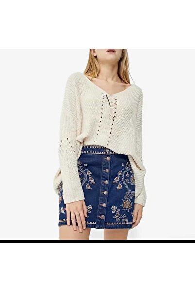 Çnru Önden Düğmeli Nakış Işlemeli Ünlü Markanın Orjinali Lacivert Mini Denim ...