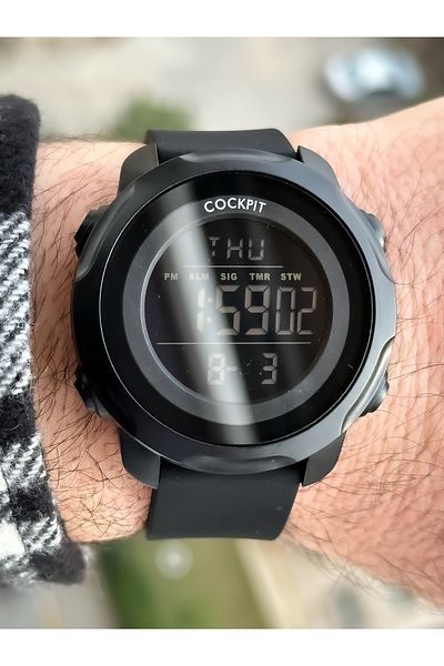 Cockpit Brand Water Resist, Alarm, Illuminated, Black Silicone Band Sports Men's Wristwatch