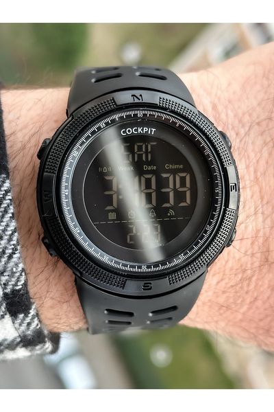 Cockpit Brand Water Resist, Alarm, Illuminated, Black Silicone Band Sports Men's Wristwatch