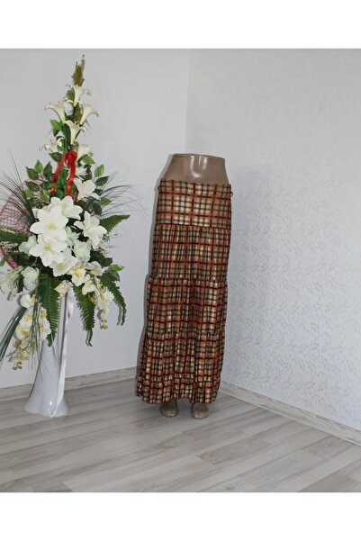 NUR TEKSTİL Kadın Kiremit Kışlık Kat Katlı Beli Lastikli Etek