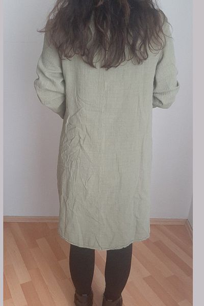 AYASOFYA OTANTIK Women's Khaki Patchwork Collar Pocket Buttoned Foldable Long Sleeve Tunic Shirt