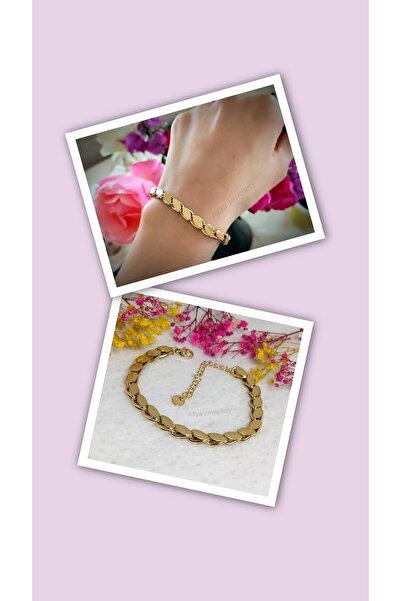 Asya Jewellery Altın Kaplama Pullu Arpa Halep Zincir Çelik Bileklik