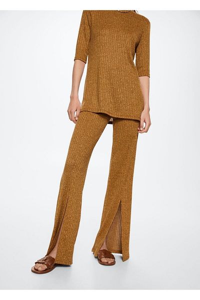 MANGO Woman Pantaloni cu nervuri cu crapaturi laterale