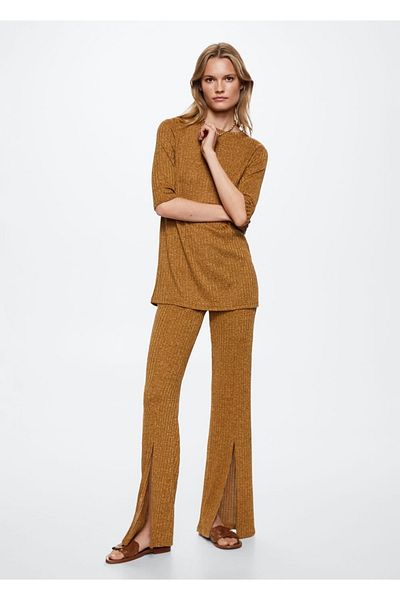 MANGO Woman Pantaloni cu nervuri cu crapaturi laterale