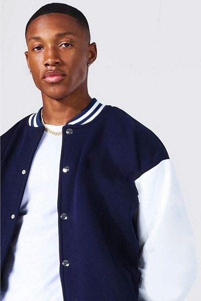 Jaxet Κολεγιακό μπουφάν Unisex Navy Blue White Buttoned
