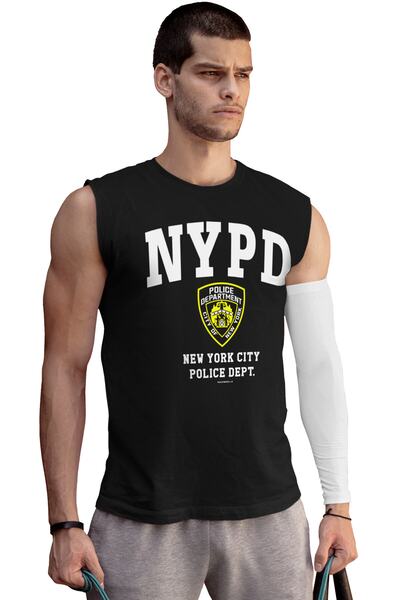 ROCKANDROLL Mânecă tăiată neagră NYPD | Tricou pentru bărbați cu imprimeu făr...