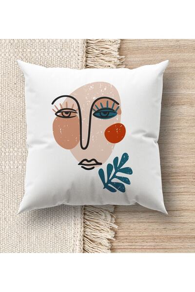 Bk Gift Modern Art Tasarımlı Beyaz Kırlent Yastık, Ev Hediyesi, Ev Dekorasyon...