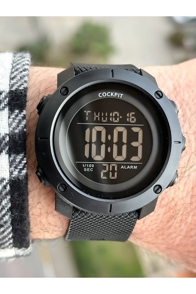 Cockpit Brand Water Resist, Alarm, Illuminated, Black Silicone Band Sports Men's Wristwatch