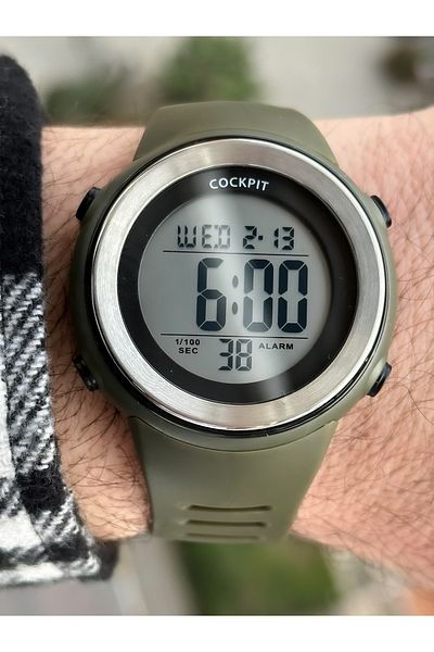 Cockpit Brand Water Resist, Alarm, Illuminated, Green Silicone Band Sports Men's Wristwatch