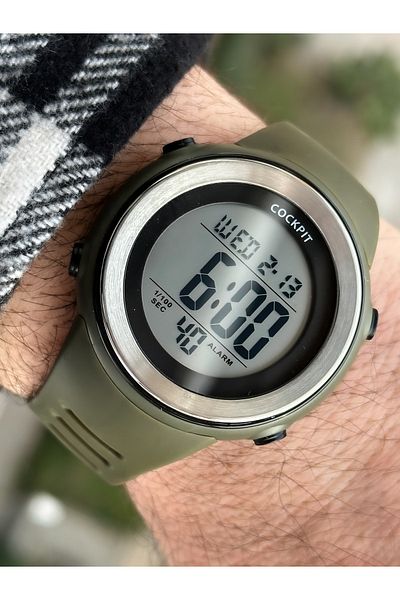 Cockpit Brand Water Resist, Alarm, Illuminated, Green Silicone Band Sports Men's Wristwatch