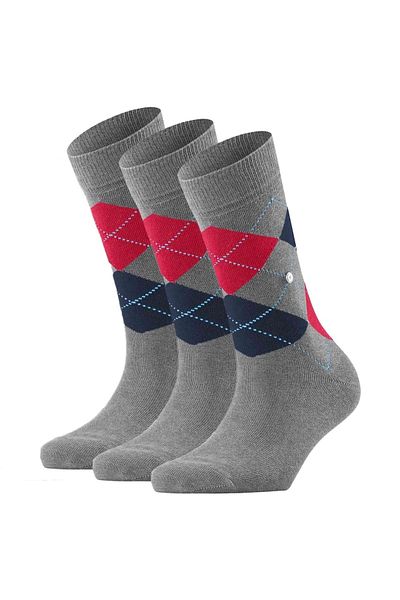 Burlington Damen Socken 3er-Pack – Queen, Kurzstrümpfe, Baumwolle, Rautenmuster, Logo