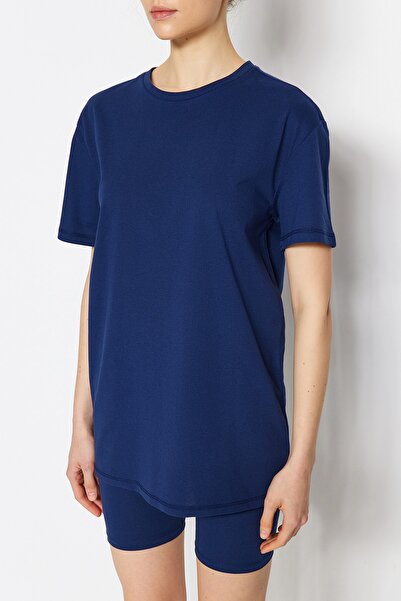 Trendyol Collection Navy Blue 100% Cotton Knitted Pajamas Set with Shorts/Tights Thmss20Pt0397