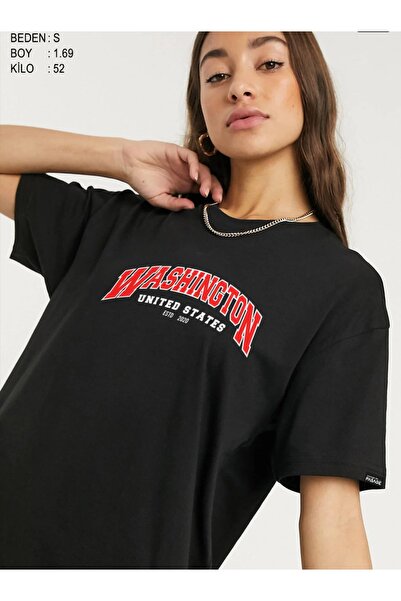 machiavelli Μαύρο μπλουζάκι Washıngton Chest με τύπωμα Oversize Unisex