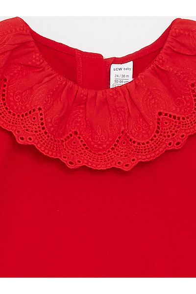 LC Waikiki Crew Neck Short Sleeve Baby Girl T-Shirt with Embroidery Detail