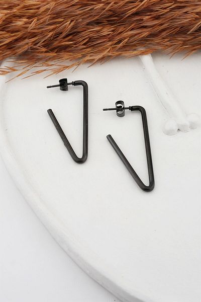 By Zeyna Aksesuar Women's 316l Stainless Steel Basic Geometric 4 Cm V Model Earrings