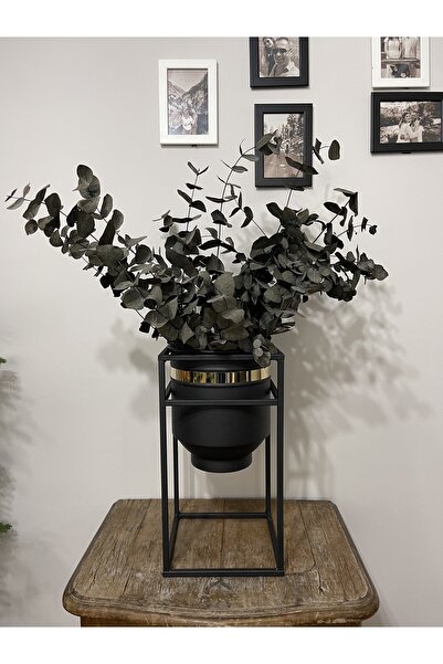 Özge design Metal Saksı Ayaklı Çiçeklik Gold Detaylı Dekoratif Saksı Vazo Sak...