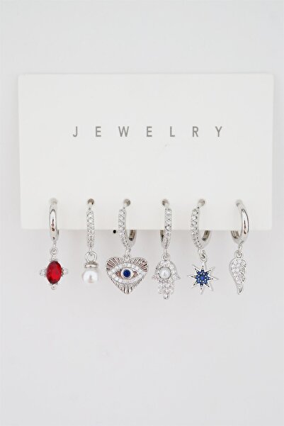 By Zeyna Aksesuar Kadın Kararmaz Altın Kaplama 6'lı Küpe Set