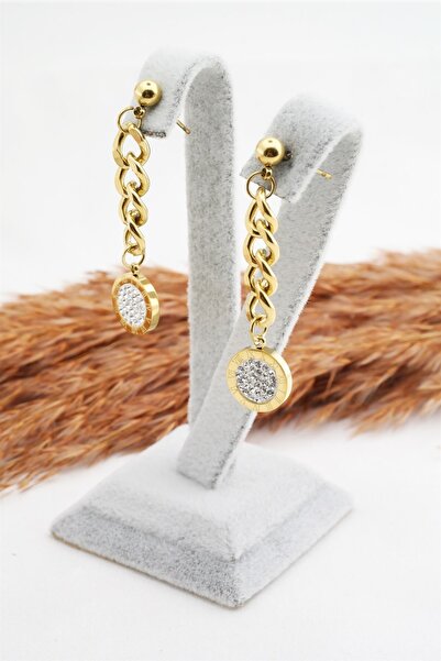 By Zeyna Aksesuar سلسلة الأميرة من الفولاذ 316l للسيدات وأقراط من حجر الزركون