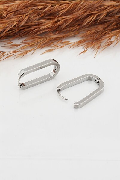 By Zeyna Aksesuar Kadın 316l Paslanmaz Çelik Basic Geometrik 2.5 Cm Elips Moldel Klipsli Küpe