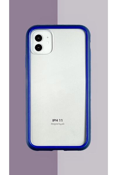 gngcase Iphone 11 Lazer Kesim Q Series Arkası Şeffaf Silikon Kılıf Mavi