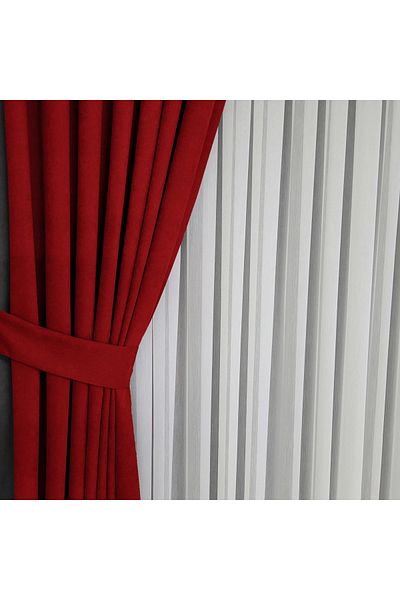 Yuka Diamond Double Wing Red Velvet Textured Sparse Pleated Plain Island Background Curtain Sade100 X 250